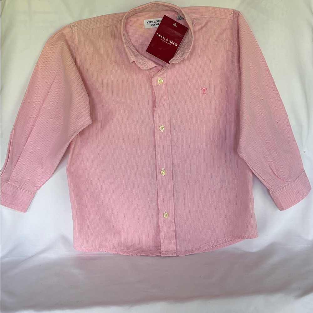 NWT EUROPEAN BRAND NECK & NECK JUNIOR & BABY PINK BOTTOM DOWN SHIRT BOYS’6A - Picture 7 of 13